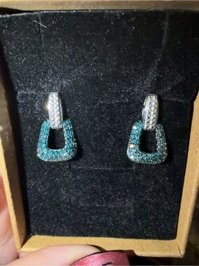 New Levian 925 Silver 3/4 CTTW Natural Blue Diamonds Dangle Earrings